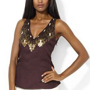 Brown Lauren Ralph Lauren Sequin Embellished V-Neck Sleeveless Shell Top (NWT)